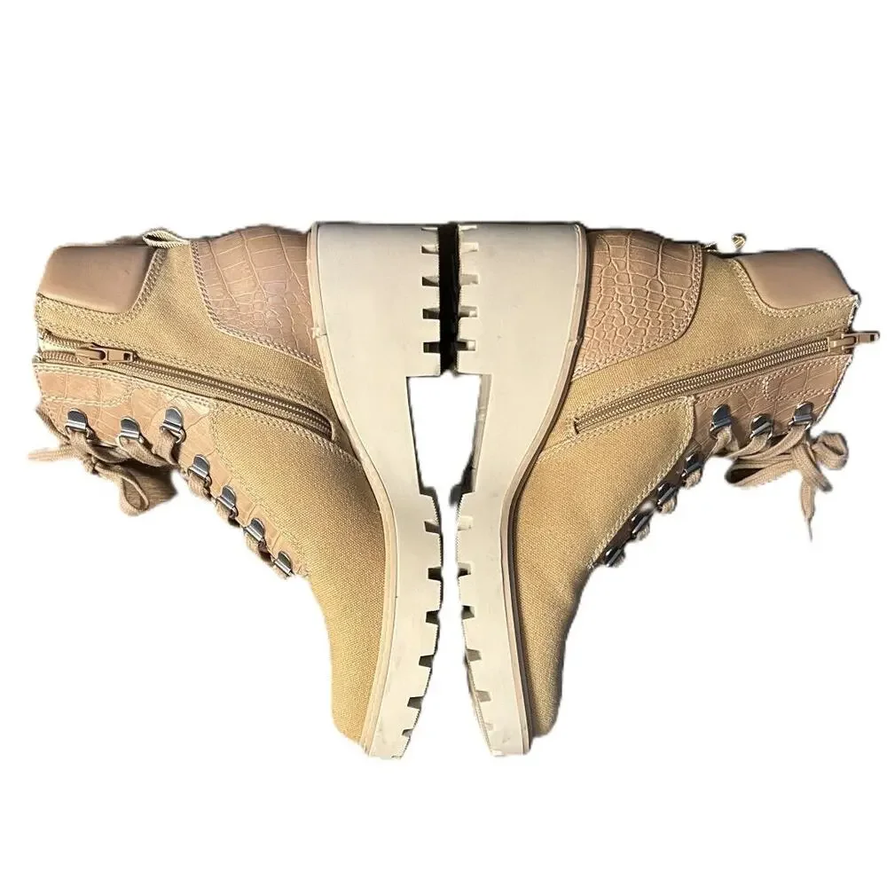 VGC Dolce Vita Hank Canvas Faux Leather Combat Winter Hiking Café/Tan Boots 8.5